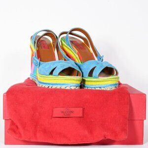 Valentino Suede Colorblock Pattern Espadrilles - Size 38, Excellent Condition